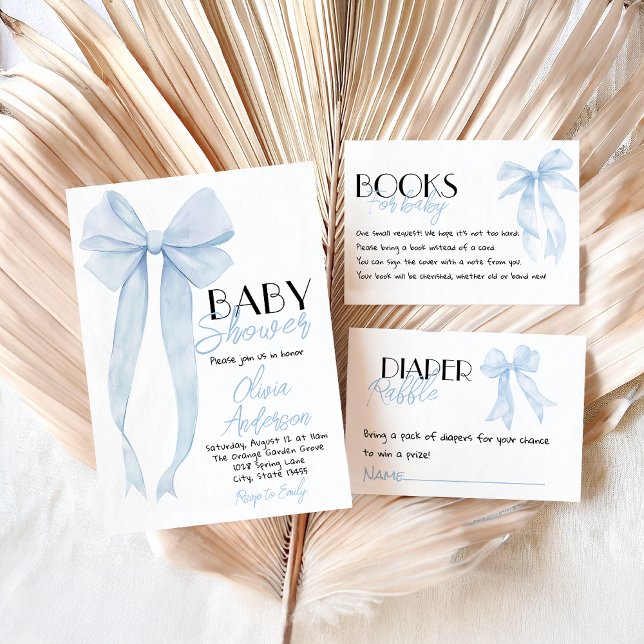 Convites Chá de fraldas de coquete de desenho de Arco azul (Criador carregado)