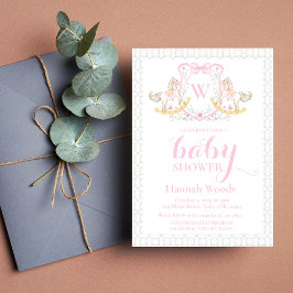 Convites Chá de fraldas de coquetéis de monograma cor-de-ro