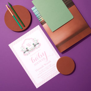 Convites Chá de fraldas de Coquetes do Monograma Pink Malla