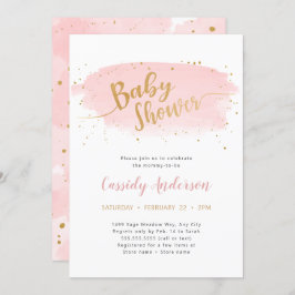 Convites Chá de fraldas de Cor de Água Dourada e Rosa de Te