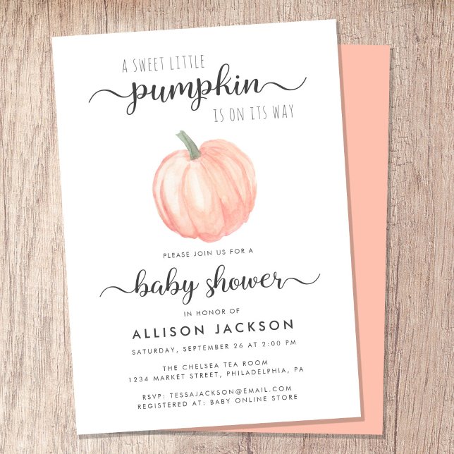 Convites Chá de fraldas De Cor De Água Laranja De Pumpkin P (Celebrate the upcoming arrival of your sweet little autumn baby with a pumpkin-themed baby shower)