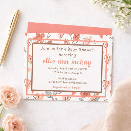 Convites Chá de fraldas de Coração Floral