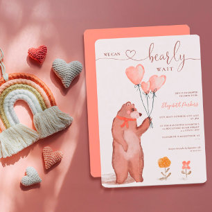 Convites Chá de fraldas de corações de ursos brancos