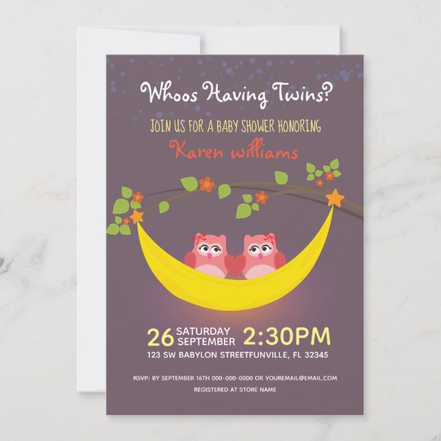 Convites Chá de fraldas de coruja - Olha quem está tendo ga (Frente)