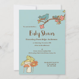 Convites Chá de fraldas de Cottagecore Azul-Claro bonito