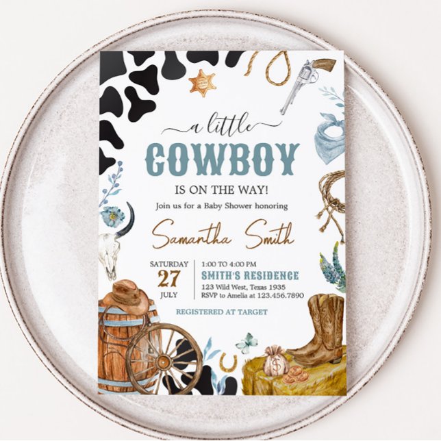 Convites Chá de fraldas de cowboy pequeno (Wild West Baby Shower Invitation)