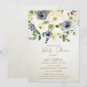 Convites Chá de fraldas de Creme de Aquarela Floral