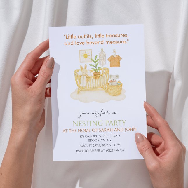 Convites Chá de fraldas de Cribo de Festa de Nidificação (Criador carregado)