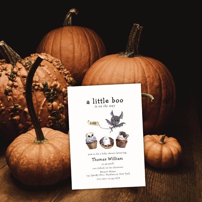 Convites Chá de fraldas de cupcake de Halloween do Sweet Li (Sweet Little Boo Halloween cupcake Baby Shower Invitation)