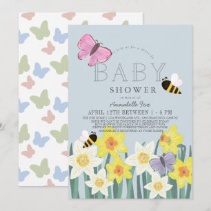 Convites Chá de fraldas de Daffodil Butterfly Bee Floral D