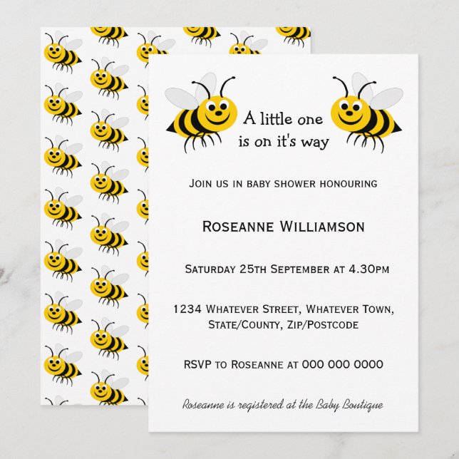 Convites Chá de fraldas de Design de abelhas (Frente/Verso)