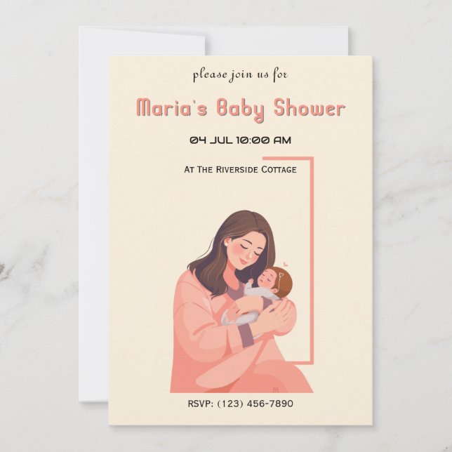 Convites Chá de fraldas de Design para bebê e mãe (Frente)