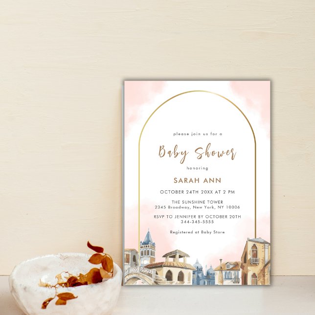 Convites Chá de fraldas de Destino da Arca de Boho Elegante (Elegant Boho Arch Destination Baby Shower Invitation)