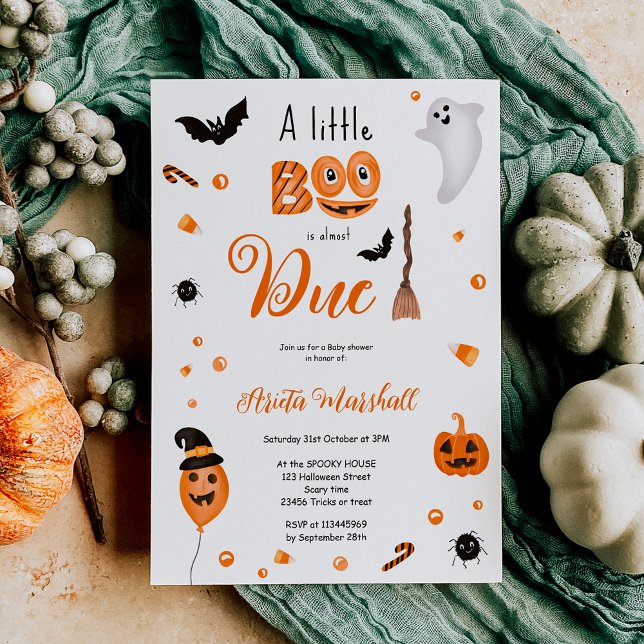 Convites Chá de fraldas de Dia das Bruxas de Abóbora Bonita (Cute pumpkin Boo Halloween baby shower Invitation)
