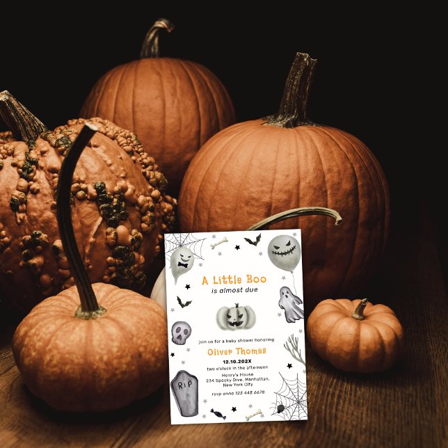 Convites Chá de fraldas de Dia das Bruxas Ghost Ghost Peque (Cute Fall Little Boo Ghost Halloween Baby Shower Invitation)