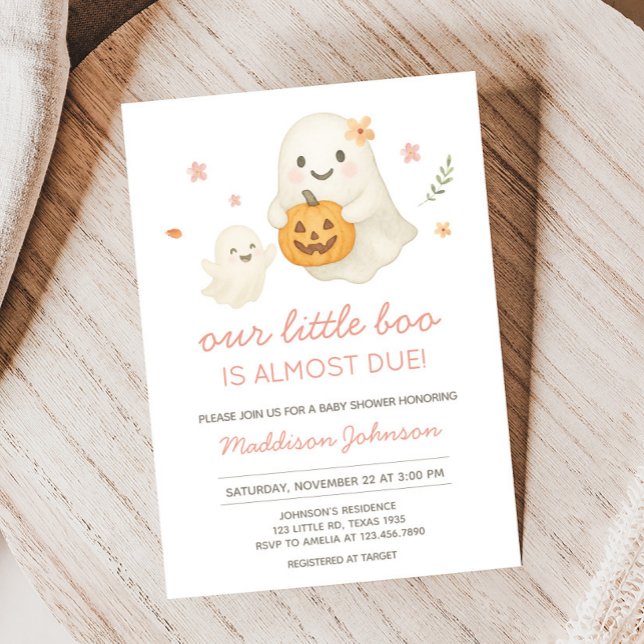 Convites Chá de fraldas de Dia das Bruxas Rosa (Pink Halloween Little Boo Baby Shower Invitation)