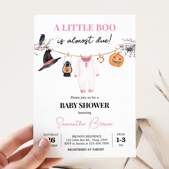 Convites Chá de fraldas de Dia das Bruxas Rosa (Halloween Baby Clothes Baby Shower Invitation
)