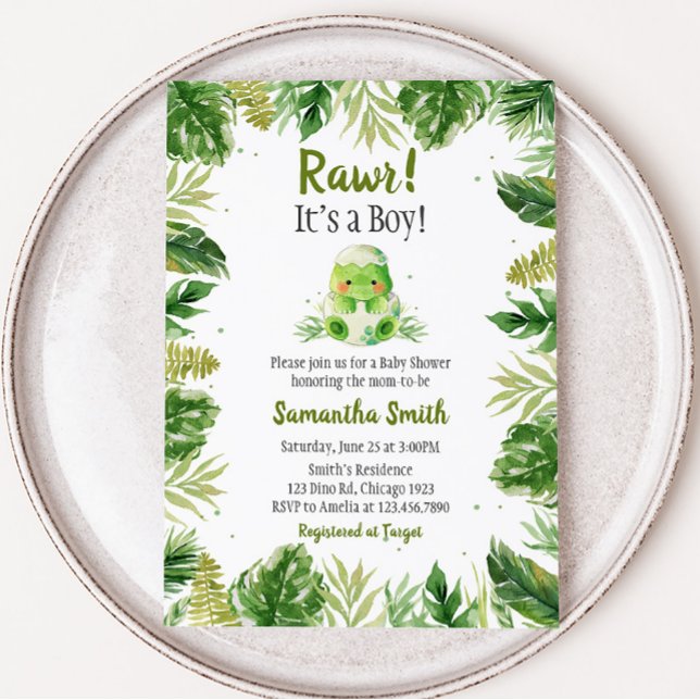 Convites Chá de fraldas de dinossauro (Baby Dino Jungle Baby Shower Invitation)