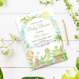 Convites Chá de fraldas de Dinossauro de Cores Aquáticas