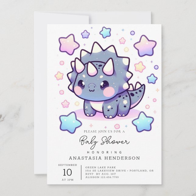 Convites Chá de fraldas De Dinossauro Encantado Mítico (Frente)