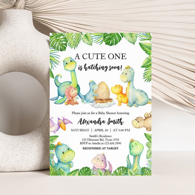 Convites Chá de fraldas de Dinossauro Gelado (Greenery Dinosaur Baby Shower Invitation)