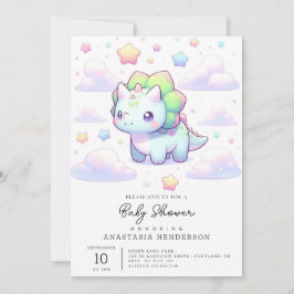 Convites Chá de fraldas de Dinossauro Mágico Pastel