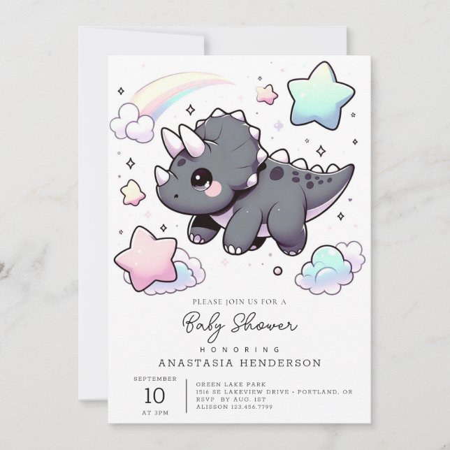 Convites Chá de fraldas de Dinossauro Moderno e Bonito (Frente)