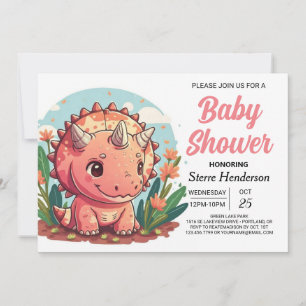 Convites Chá de fraldas de Dinossauro Rosa