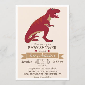 Convites Chá de fraldas de dinossauro T-Rex Vermelho-Cento