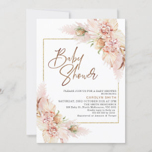 Convites Chá de fraldas de Disposição Floral Seco Blush 