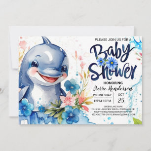 Convites Chá de fraldas de Dolphin Boy Blue Seas e Floral