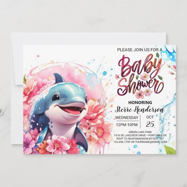 Convites Chá de fraldas de Dolphin Fantasy Pink Girl (Frente)
