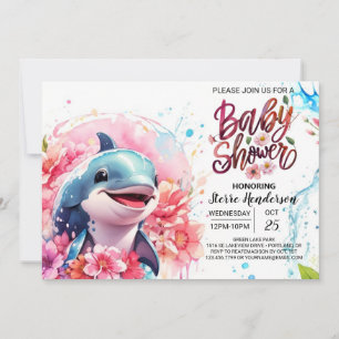 Convites Chá de fraldas de Dolphin Fantasy Pink Girl