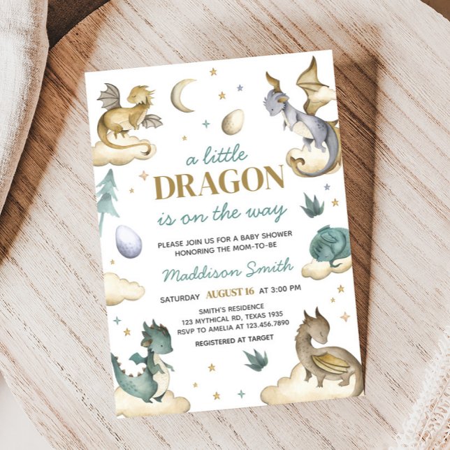 Convites Chá de fraldas de Dragão Pequeno (A Little Dragon Baby Shower Invitation)