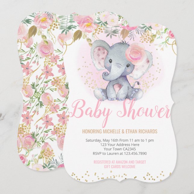 Convites Chá de fraldas de elefante (Frente/Verso)
