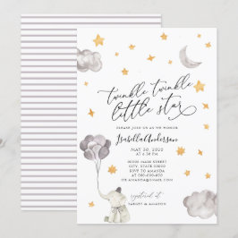 Convites Chá de fraldas de Elefante Amarelo Estrelado Brilh