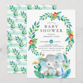 Convites Chá de fraldas de Elefante Azul Selva