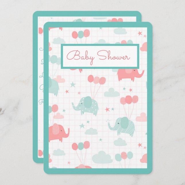 Convites Chá de fraldas de elefante bebê (Frente/Verso)