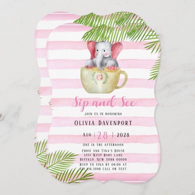 Convites Chá de fraldas de Elefante Bonito (Frente/Verso)