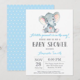 Convites Chá de fraldas de elefante - Cinza azul de convit
