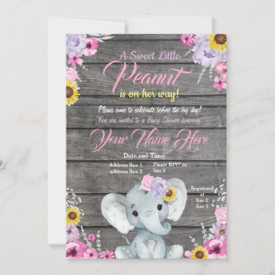 Convites Chá de fraldas de Elefante, cor-de-rosa, amarelo 