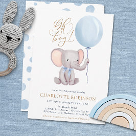 Convites Chá de fraldas de Elefante Cute de Balão Azul Meni