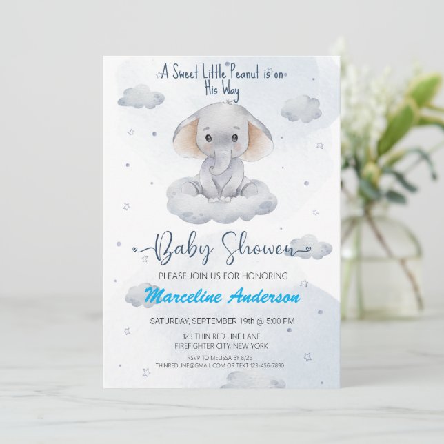 Convites Chá de fraldas de elefante de amendoim doce (Em pé/Frente)