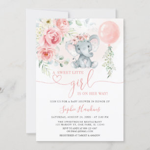 Convites Chá de fraldas de Elefante de Menina Rosa Floral