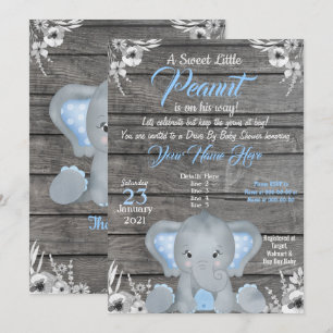 Convites Chá de fraldas de Elefante de Menino Russo Azul d