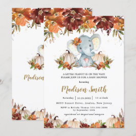 Convites Chá de fraldas de Elefante Fall Floral Pumpkins Cu