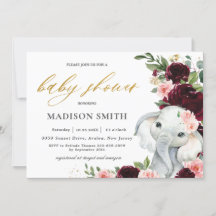 Chá de fraldas de Elefante Floral Blush Burgundy