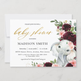 Convites Chá de fraldas de Elefante Floral Blush Burgundy