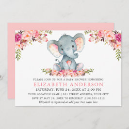 Convites Chá de fraldas de Elefante Floral Blush de Cor-de-