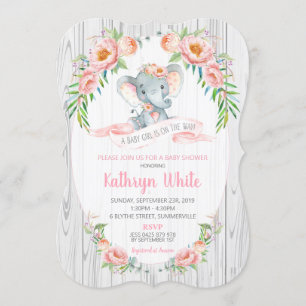 Convites Chá de fraldas de Elefante Floral Boho